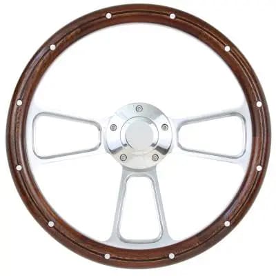 14" Polished Billet w/Wood Half Wrap Steering Wheel thumbnail 5