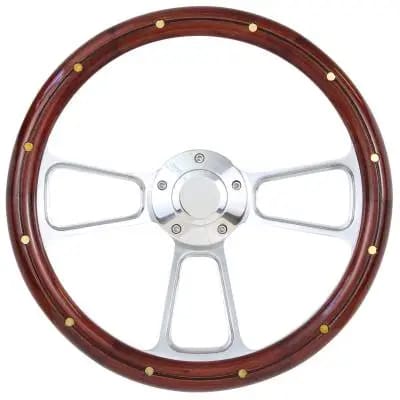 14" Polished Billet w/Wood Half Wrap Steering Wheel thumbnail 4