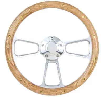 14" Polished Billet w/Wood Half Wrap Steering Wheel thumbnail 3