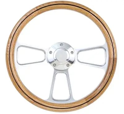 14" Polished Billet w/Wood Half Wrap Steering Wheel thumbnail 2