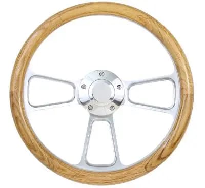 14" Polished Billet w/Wood Half Wrap Steering Wheel