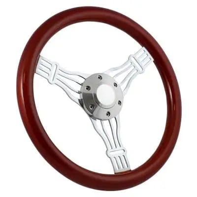 15" Mahogany & Chrome Steering Wheel - Banjo Discord - Full Install Kit