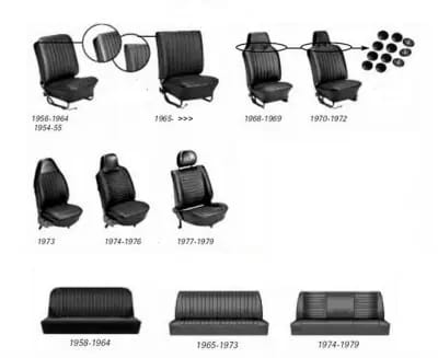 1954-79 VW Volkswagen Bug Beetle Cloth/Vinyl Original-Style Upholstery, Front /Rear thumbnail 3