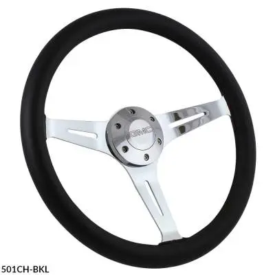 15" Black Leather & Chrome Steering Wheel - Aviator Style - Full Install Kit thumbnail 2