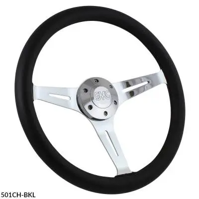 15" Black Leather & Chrome Steering Wheel - Aviator Style - Full Install Kit thumbnail 3