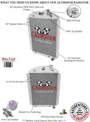 1941-1946 Chevrolet Pickup Truck Champion 4 Row Core All Aluminum Radiator MC4146CH thumbnail 3