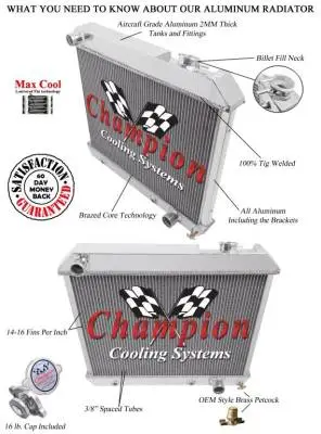 Champion Three Row Aluminum Radiator for 1962 - 1966 Chevy, Pontiac, Olds, C/K CC284 thumbnail 3