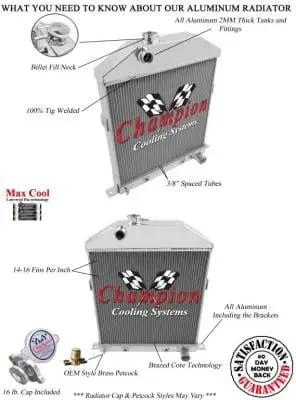 Champion Cooling 3 Row Aluminum Radiator 1942 to 1948 Ford and Mercury Cars w/Chevy Config CC46CH thumbnail 3