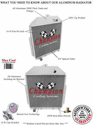 Champion Two Row Aluminum Radiator for 1942-1952 Ford Truck w/ Ford V8 EC4252FD thumbnail 3