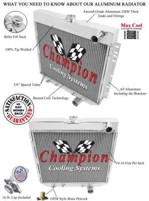 Champion Three Row Aluminum Radiator for 1963 to 1970 Ford Mustang, Cougar, Fairlane CC340 thumbnail 3