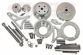 Complete Serpentine Pulley & Bracket Set for Ford 5.0 Mustang 1979 to 1993 Polished Billet Aluminum thumbnail 2