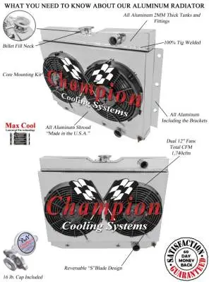 Champion Three Row Aluminum Radiator Combo for 1960-1965 GM Chevy Chevelle El Camino Impala Bel Air Biscayne FSCC281Combo thumbnail 2