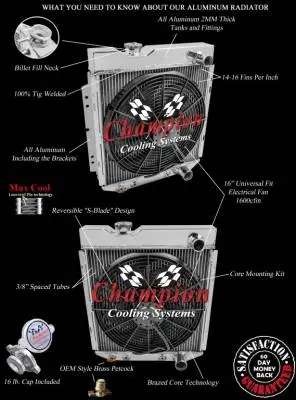 Three Row Aluminum Radiator Combo for 60-66 Ford Ranchero, Falcon, Mustang. Econoline, Comet & Model T FSCC259 thumbnail 2
