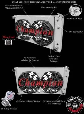 Three Row All Aluminum Radiator Combo for 75-87 GM FSCC162-R thumbnail 2