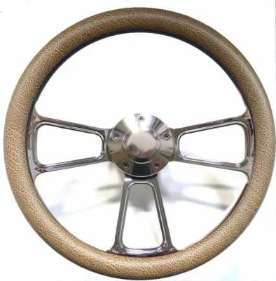 14" Polished Billet Muscle Style Steering Wheel w/Your Choice of Half-Wrap thumbnail 2