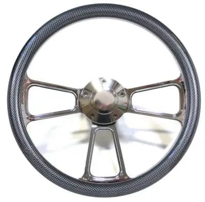 14" Polished Billet Muscle Style Steering Wheel w/Your Choice of Half-Wrap thumbnail 4