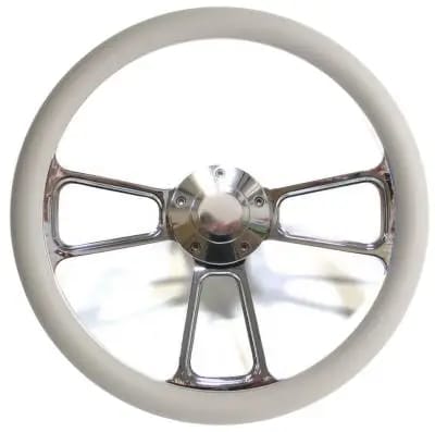14" Polished Billet Muscle Style Steering Wheel w/Your Choice of Half-Wrap thumbnail 5