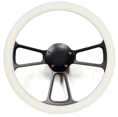 14" Black Billet Muscle Style Steering Wheel w/Your Choice of Horn and Half-Wrap thumbnail 4