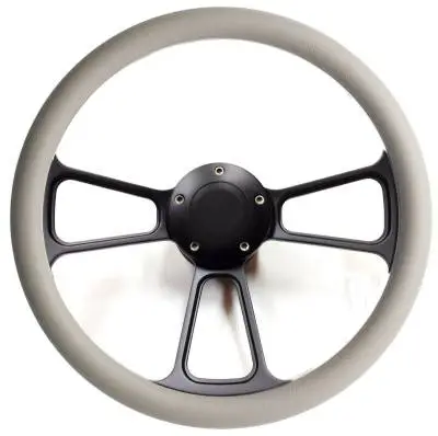 14" Black Billet Muscle Style Steering Wheel w/Your Choice of Horn and Half-Wrap thumbnail 5