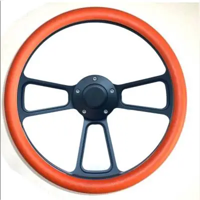 14" Black Billet Muscle Style Steering Wheel w/Your Choice of Horn and Half-Wrap thumbnail 6