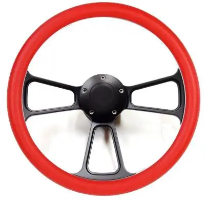 14" Black Billet Muscle Style Steering Wheel w/Your Choice of Horn and Half-Wrap thumbnail 7