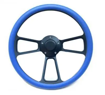 14" Black Billet Muscle Style Steering Wheel w/Your Choice of Horn and Half-Wrap thumbnail 8