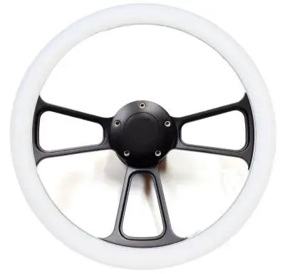 14" Black Billet Muscle Style Steering Wheel w/Your Choice of Horn and Half-Wrap thumbnail 10