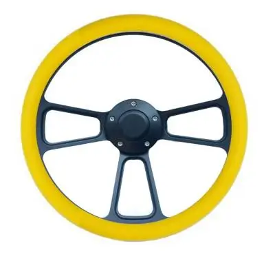 14" Black Billet Muscle Style Steering Wheel w/Your Choice of Horn and Half-Wrap thumbnail 11