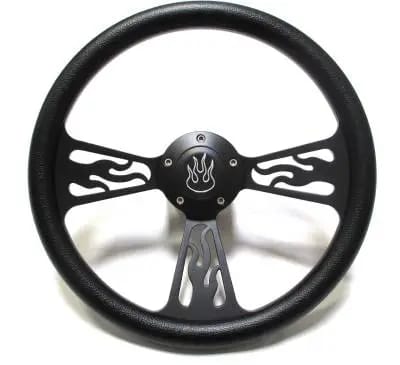 14" Black Billet Flamed Steering Wheel w/Your Choice of Horn and Half-Wrap thumbnail 16