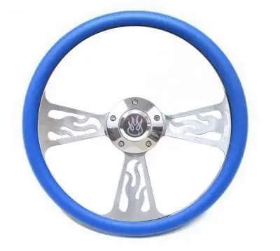 14" Polished Billet Flamed Steering Wheel w/Your Choice of Horn and Half-Wrap thumbnail 8