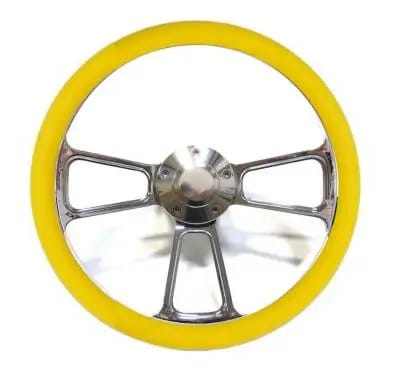 14" Polished Billet Muscle Style Steering Wheel Kit w/Your Choice of Half-Wrap thumbnail 4