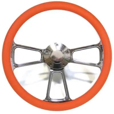 14" Polished Billet Muscle Style Steering Wheel Kit w/Your Choice of Half-Wrap thumbnail 2