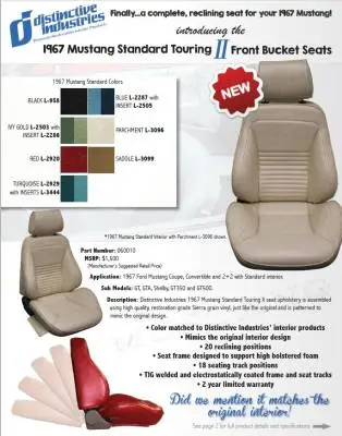 1967 Mustang Standard Touring II Front Bucket Seats thumbnail 4