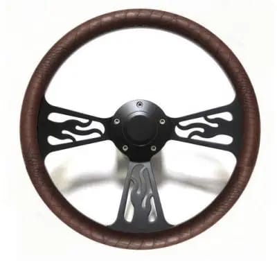 14" Black Billet Flamed Steering Wheel w/Your Choice of Horn and Half-Wrap thumbnail 7