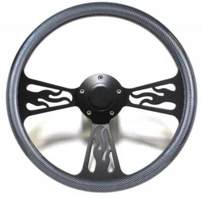 14" Black Billet Flamed Steering Wheel w/Your Choice of Horn and Half-Wrap thumbnail 8
