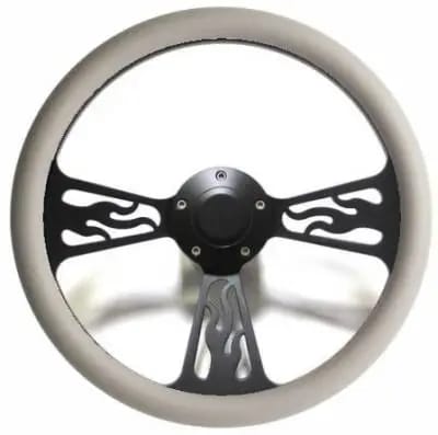 14" Black Billet Flamed Steering Wheel w/Your Choice of Horn and Half-Wrap thumbnail 9