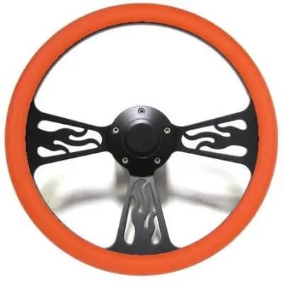 14" Black Billet Flamed Steering Wheel w/Your Choice of Horn and Half-Wrap thumbnail 10