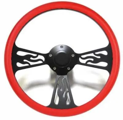 14" Black Billet Flamed Steering Wheel w/Your Choice of Horn and Half-Wrap thumbnail 11