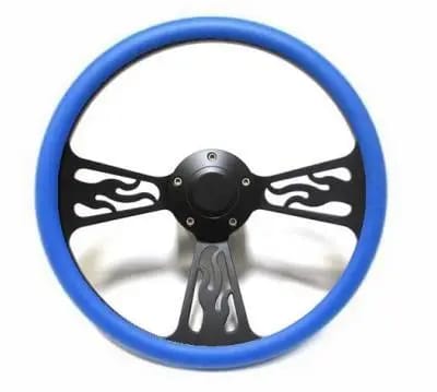 14" Black Billet Flamed Steering Wheel w/Your Choice of Horn and Half-Wrap thumbnail 12
