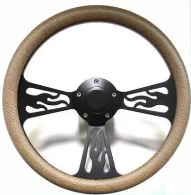 14" Black Billet Flamed Steering Wheel w/Your Choice of Horn and Half-Wrap thumbnail 13