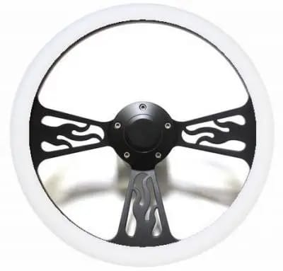 14" Black Billet Flamed Steering Wheel w/Your Choice of Horn and Half-Wrap thumbnail 14