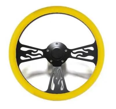 14" Black Billet Flamed Steering Wheel w/Your Choice of Horn and Half-Wrap thumbnail 15