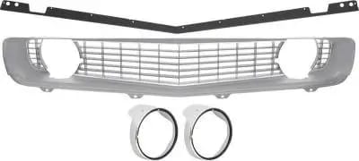 R5028H - 1969 Camaro Restorer's Choice Standard Silver Grill Kit with Headlamp Bezels with Chrome Ring
