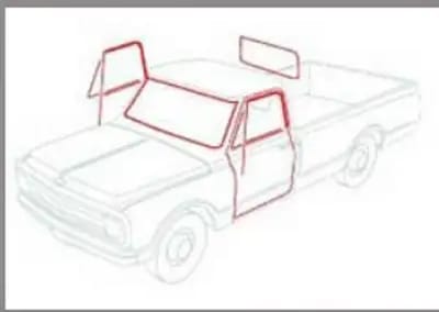 WS7022 - 1967 GM Truck Weatherstrip Set with Small Rear Window, without Trim Groove, without Chrome Bead