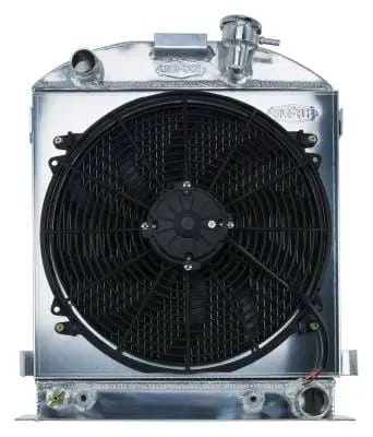 1932 Lowboy Chevy Engine Aluminum Performance Radiator And 16 Inch Fan Kit Cold Case Radiators