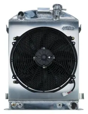 1932 Highboy Chevy Engine 25.5 Inch Aluminum Performance Radiator and 16 Inch Fan Kit Cold Case Radiators