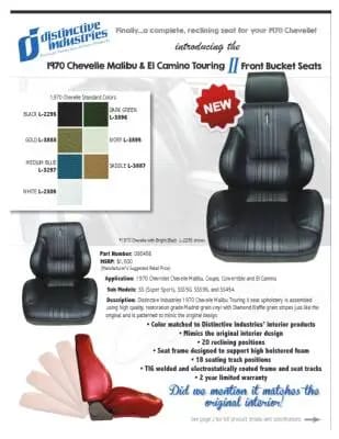 1970 Chevelle & El Camino Touring II Front Bucket Seats Assembled thumbnail 2