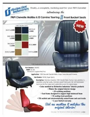1969 Chevelle & El Camino Touring II Front Bucket Seats Assembled thumbnail 6