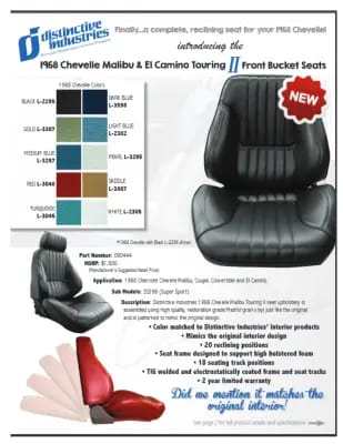 1968 Chevelle & El Camino Touring II Front Bucket Seats Assembled thumbnail 5