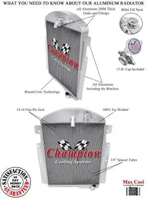 1937 Chevy Pick Up Truck w/Inline Six Champion Three Row Radiator CC3738 thumbnail 2